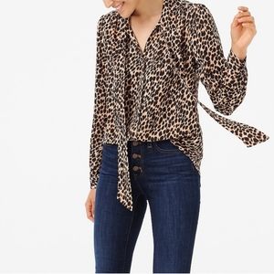 J. Crew long sleeve leopard print tie front blouse
